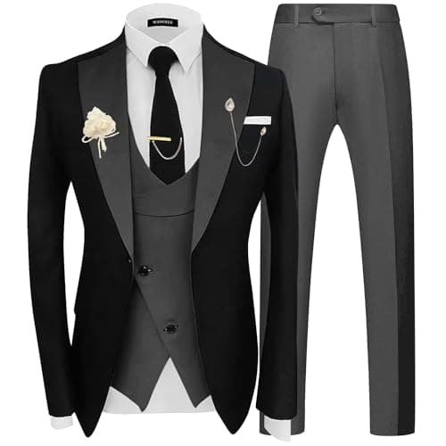 Wangyue Men's Double Breasted Tuxedo Suit 3-Piece Slim Fit Sets for Wedding Prom