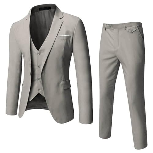 WULFUL Men’s Slim Fit 3-Piece Suit: Blazer, Vest & Pants for Business and Weddings