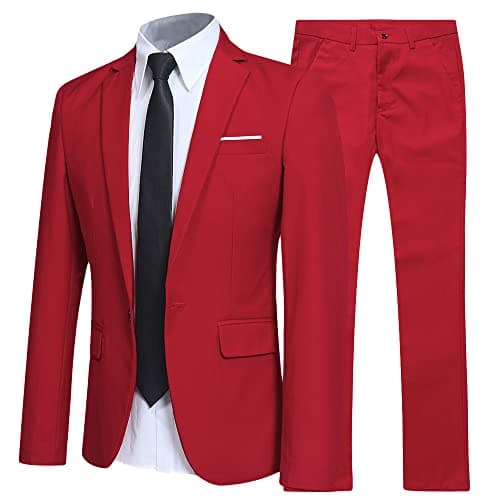 YFFUSHI Men's Slim Fit One-Button Casual Wedding Suit Set