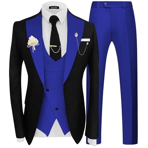 Wangyue Men's Double Breasted Tuxedo Suit 3-Piece Slim Fit Sets for Wedding Prom