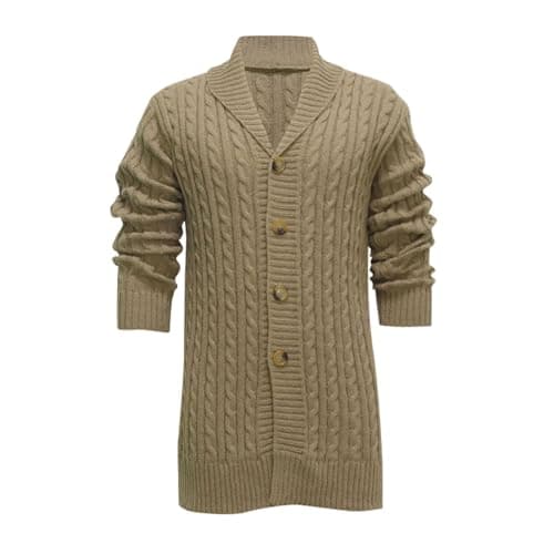 Men's Casual Long Sleeve Knit Cardigan Sweater Open Front Shawl Collar