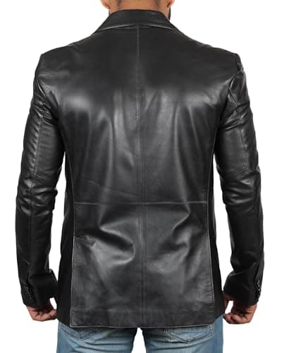 Black & Brown Real Lambskin Leather Blazer for Men