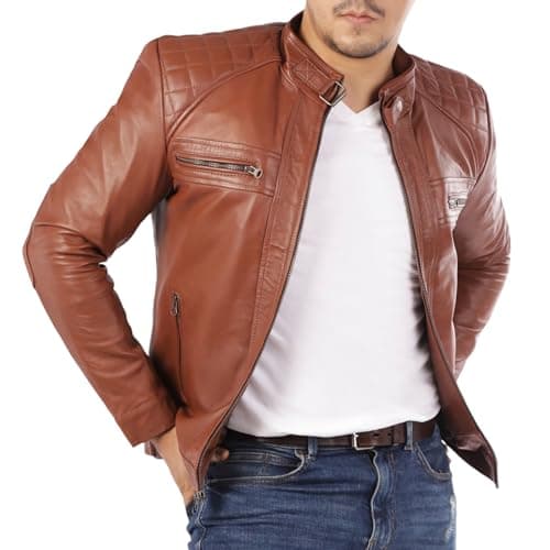 Jild Signature Diamond Style Men's Premium Lambskin Leather Motorcycle Jacket Vintage Look