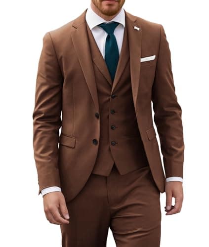 Wangyue Mens Slim Fit 3-Piece Prom Wedding Suit with Blazer Vest Pant