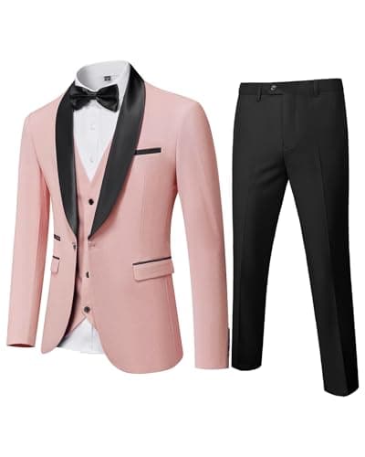 YND Men's Slim Fit Tuxedo Set with Shawl Collar Jacket Vest Pants Bow Tie