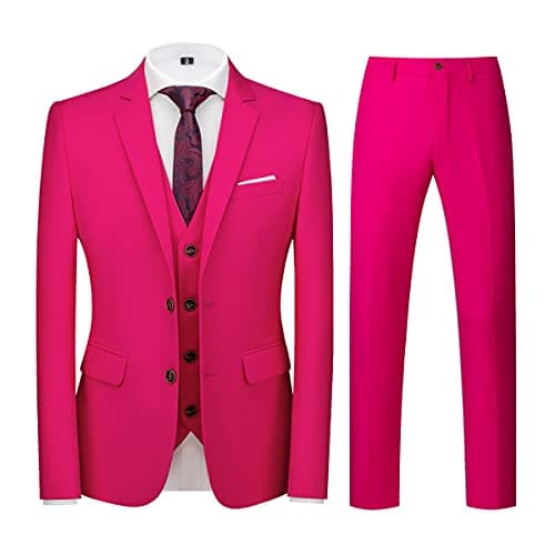 KUDORO Mens Slim Fit 3 Piece Tuxedo Suit Two Button Jacket & Trouser Vest Casual Wedding Prom