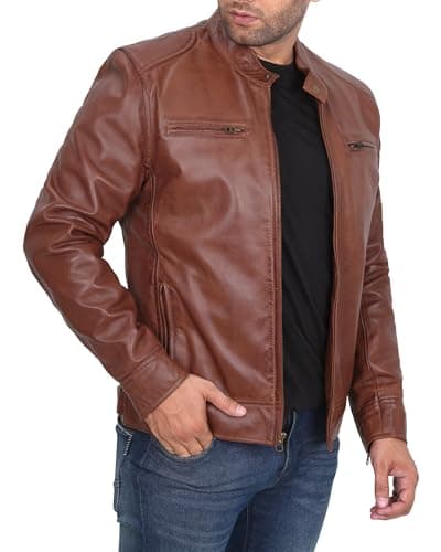 Decrum Men's Real Lambskin Cafe Racer Leather Jacket