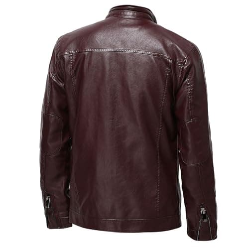 Vintage Men's Leather Stand Collar Faux Biker Jacket | Waterproof Long Sleeve