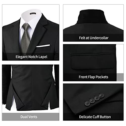 WEEN CHARM Men's Slim Fit 3-Piece Tuxedo Suit 2-Button Jacket Pants Tie