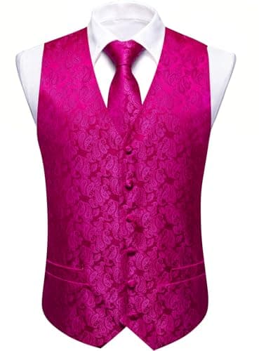 Barry.Wang Men's Paisley Silk Suit Vest Set with Ties 5PCS Formal/Leisure