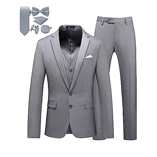MUGU Mens Slim Fit Pure Color Tuxedo 3 Piece Suit for Wedding Prom
