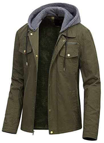 Pursky Men's Canvas Cotton Casual Field Jacket with Removable Hood
