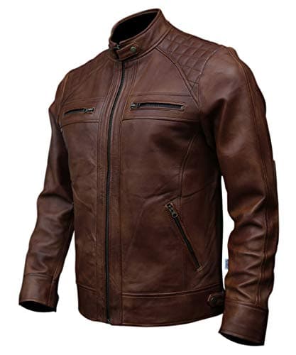 Men's Genuine Leather Biker Jacket | Black Vintage Brown Distressed