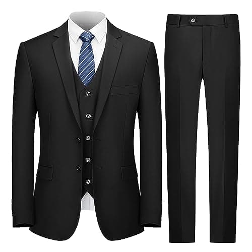Cooper & Nelson Slim Fit 3-Piece Mens Suit Set Solid Jacket,Vest,Pants&Tie
