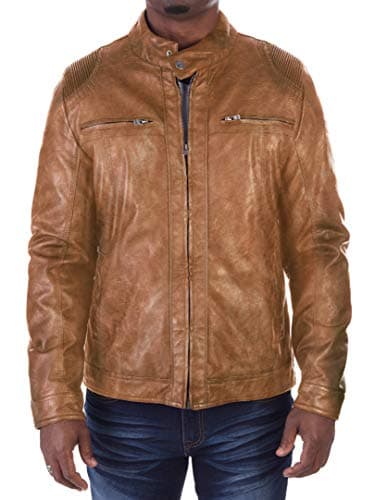 X RAY Men's Hooded PU Leather Jacket, Black, Large