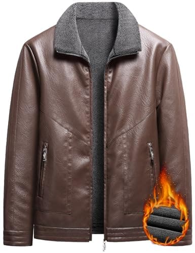 PEGENO Men's Lightweight Stand Collar Faux Leather Motorcycle Jacket