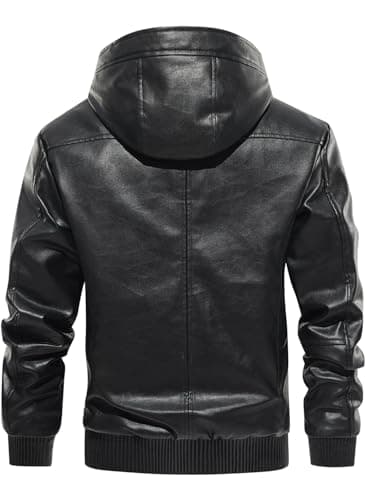 Men's Faux Leather Padded Bomber Jacket with Hood