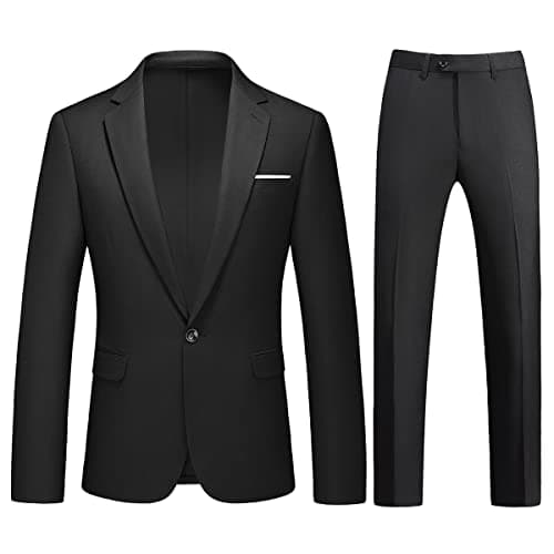 KUDMOL Mens Slim Fit 2-Piece Solid Casual Suit Jacket & Pants Set