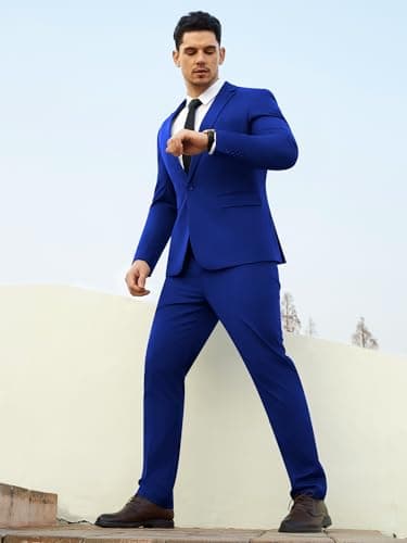 WEEN CHARM Men's Slim Fit 2-Piece One-Button Blazer & Tuxedo Pants Wedding Prom Suit Set