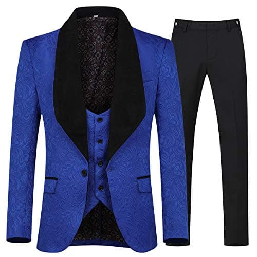 YFFUSHI Men's Slim Fit Jacquard Tuxedo 3-Piece Suit