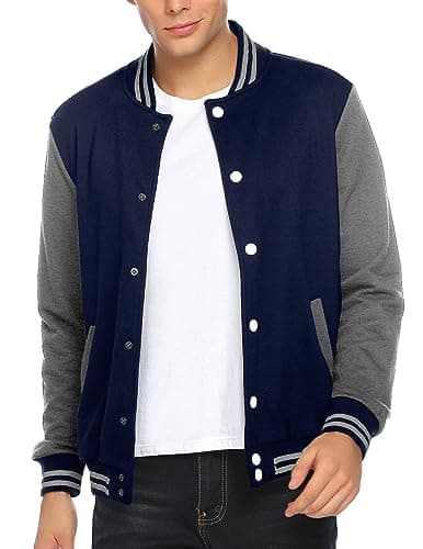 COOFANDY Men's Slim Fit Cotton Varsity Baseball Bomber Jacket