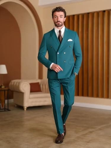 Double Breasted Suit Men Slim Fit 2 Piece Wedding Prom Set