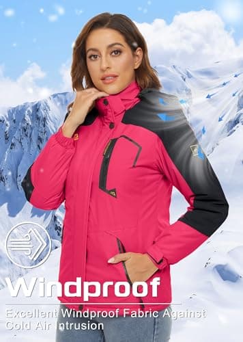TACVASEN Women's Winter Waterproof Ski Jacket with Hood and Fleece Liner