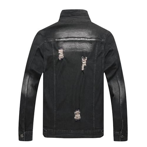 QIMYUM Men's Distressed Slim Denim Jean Jacket