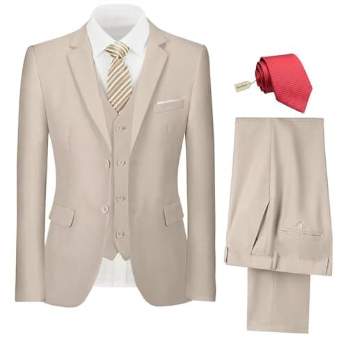 Pyiuhs Slim Fit 3 Piece Wedding Groomsmen Suit Set