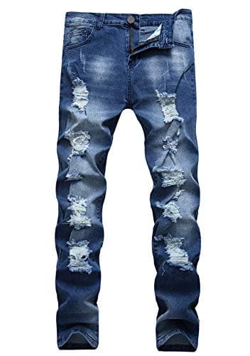 Slim Fit Ripped Distressed Stretch Jeans for Men