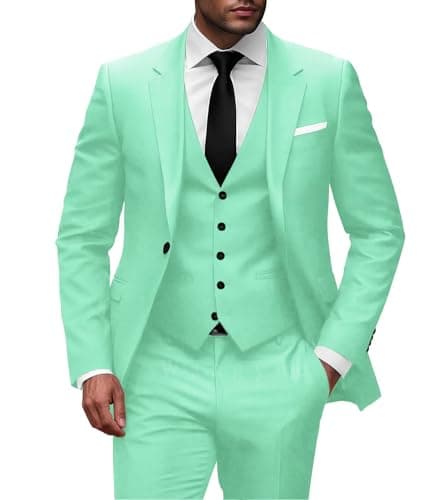 Wangyue Men Slim Fit 3-Piece Solid Wedding Suit Single Breasted Blazer Vest Pants Set
