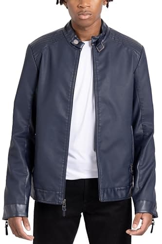 X RAY Men's Hooded PU Leather Jacket, Black, Large