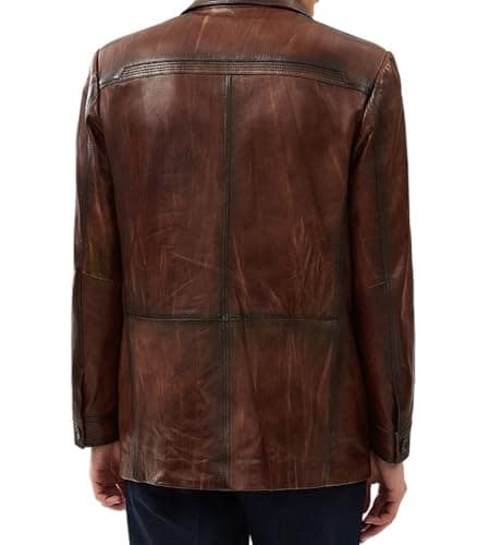 Soft Italian Lambskin Leather Mens Vintage Brown Blazer with Button Closure