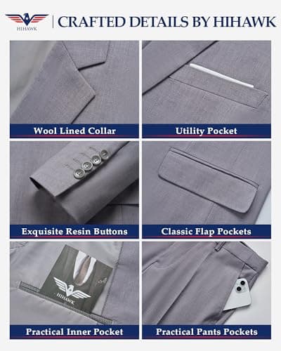 Hihawk Men's Stretch 3-Piece Slim Fit Suit Blazer Set Jacket Vest Pants Tie