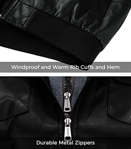 wantdo Men's Windproof Faux Leather Motorcycle Bomber Jacket Slim Fit Winter Coat