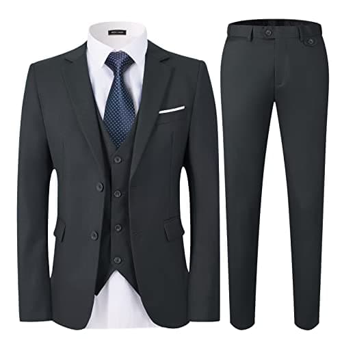 WEEN CHARM Men's Slim Fit 3-Piece Tuxedo Suit 2-Button Jacket Pants Tie