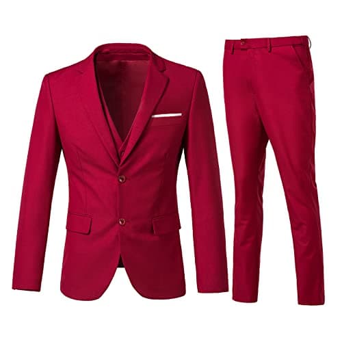 ZKHOECR Men's 3-Piece Slim Fit Two-Button Suit Set Jacket & Pants