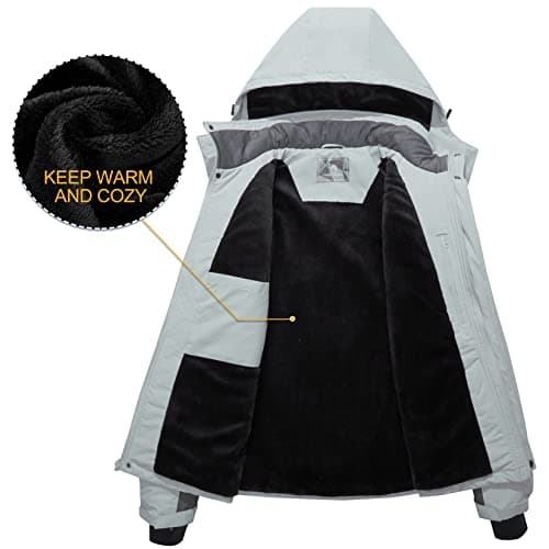 Men's Waterproof Ski Jacket with Detachable Hood and Fleece Lining