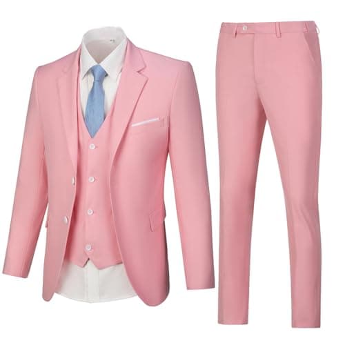WOMS Mens Slim Fit 3 Piece Suit Set 2 Button Blazer Vest Pants