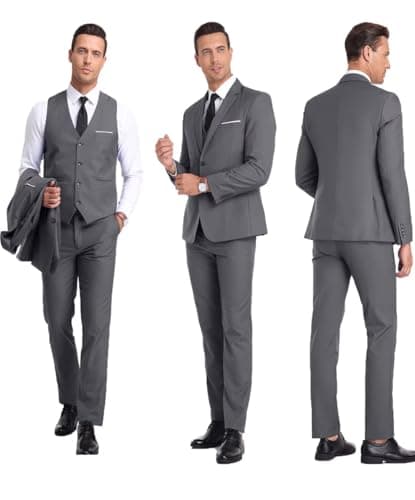 Pyiuhs Slim Fit 3 Piece Wedding Groomsmen Suit Set