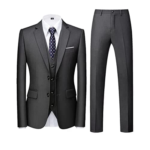 MUGU Mens Slim Fit Pure Color Tuxedo 3 Piece Suit for Wedding Prom