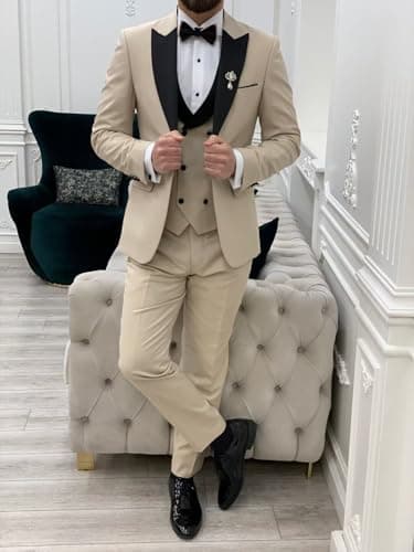 SPTALLFITJSV Mens Slim Fit Double Breasted Tuxedo Suit for Wedding Prom Dinner