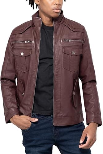 X RAY Men's Hooded PU Leather Jacket, Black, Large