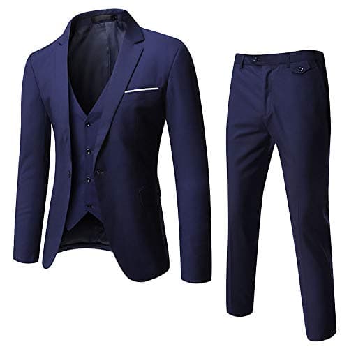 WULFUL Men’s Slim Fit 3-Piece Suit: Blazer, Vest & Pants for Business and Weddings