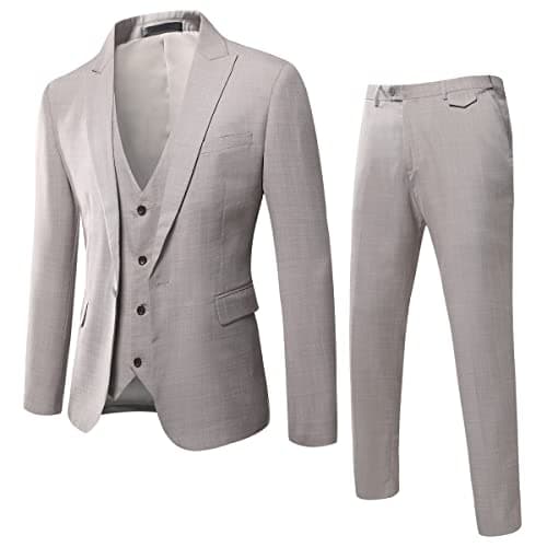 WULFUL Men’s Slim Fit 3-Piece Suit: Blazer, Vest & Pants for Business and Weddings