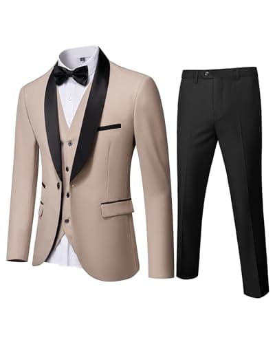 YND Men's Slim Fit Tuxedo Set with Shawl Collar Jacket Vest Pants Bow Tie