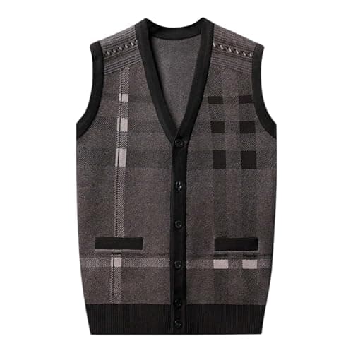 Men's Plaid V-Neck Classic Knit Sleeveless Sweater Vest