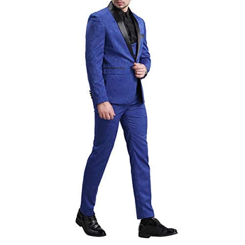 YFFUSHI Men's Elegant Jacquard 3-Piece Suit Tuxedo Set