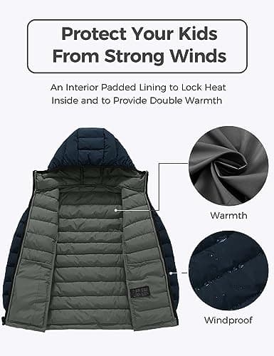 Wantdo Boys' Lightweight Winter Puffer Jacket - Waterproof & Hooded