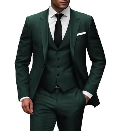 Wangyue Men Slim Fit 3-Piece Solid Wedding Suit Single Breasted Blazer Vest Pants Set